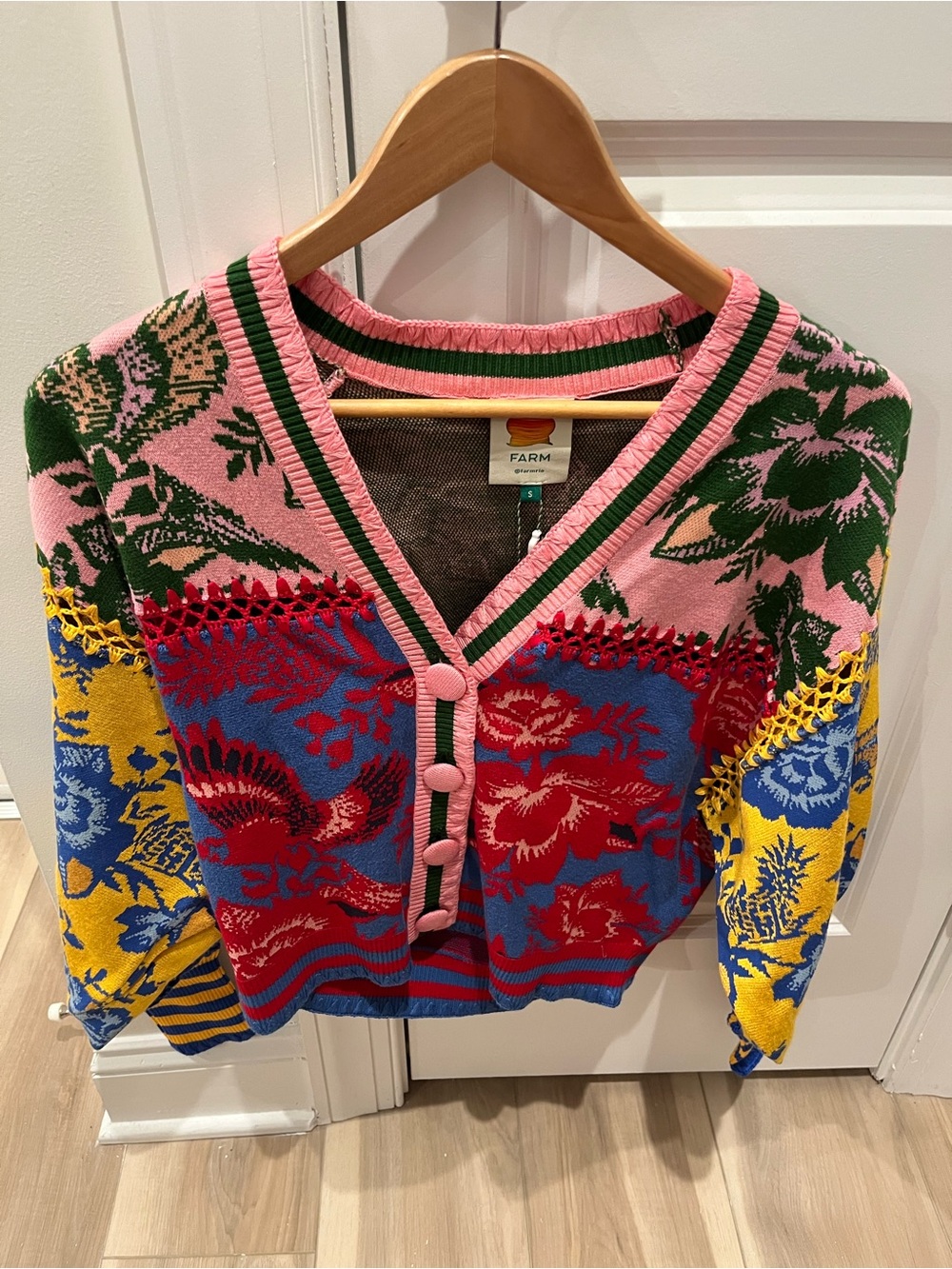NWT FARM Rio Floral De Renda Patch Knit Cardigan S - Picture 6 of 8